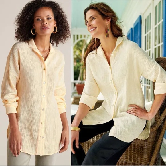 NWT Soft Surroundings Peregrine Gauze Cotton  Shirt Ivory Pearl Size Small - Picture 6 of 6
